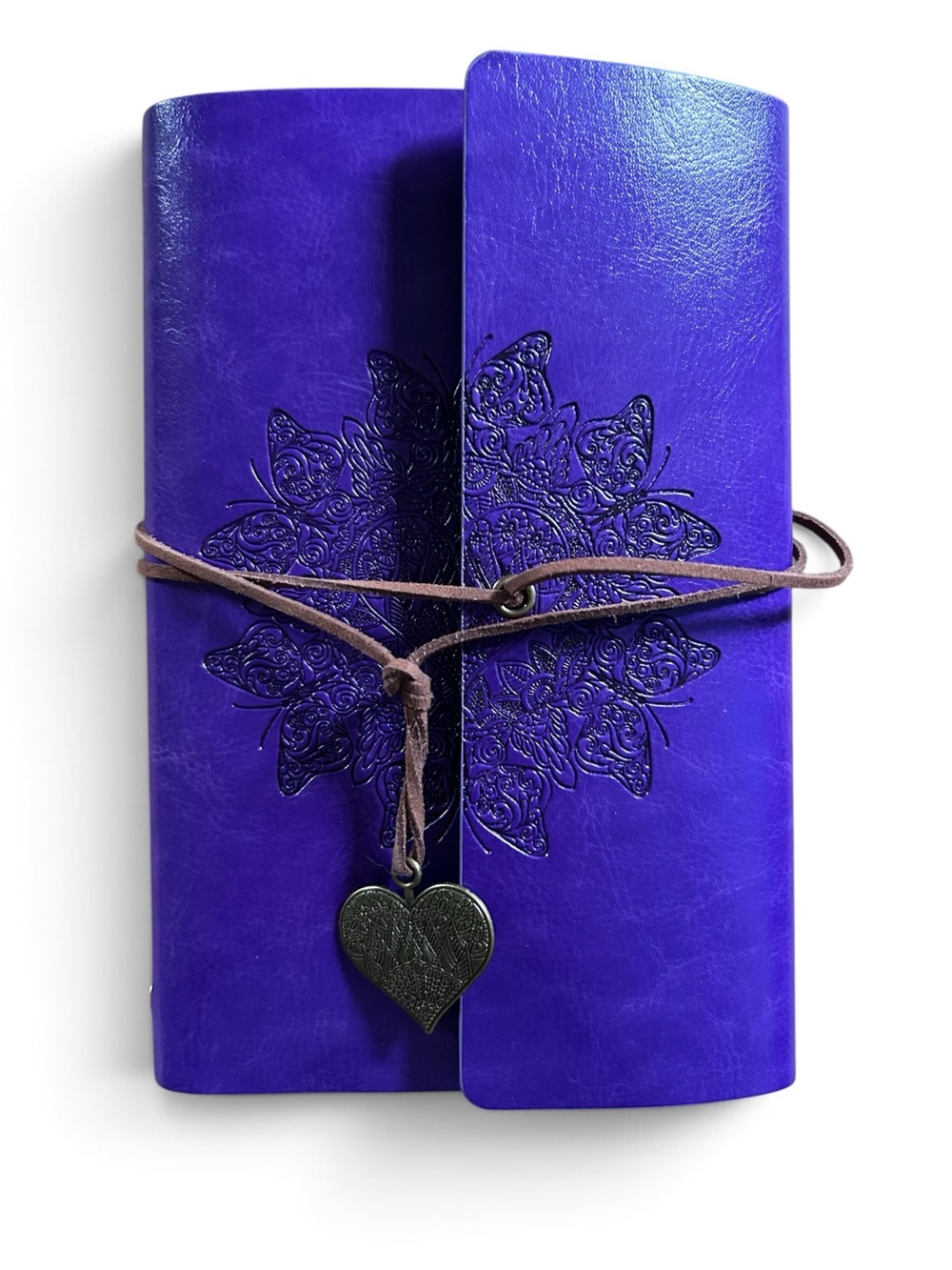 Vintage Style, Artisan Handcrafted Purple PU Leather Journal with Heart Charm
